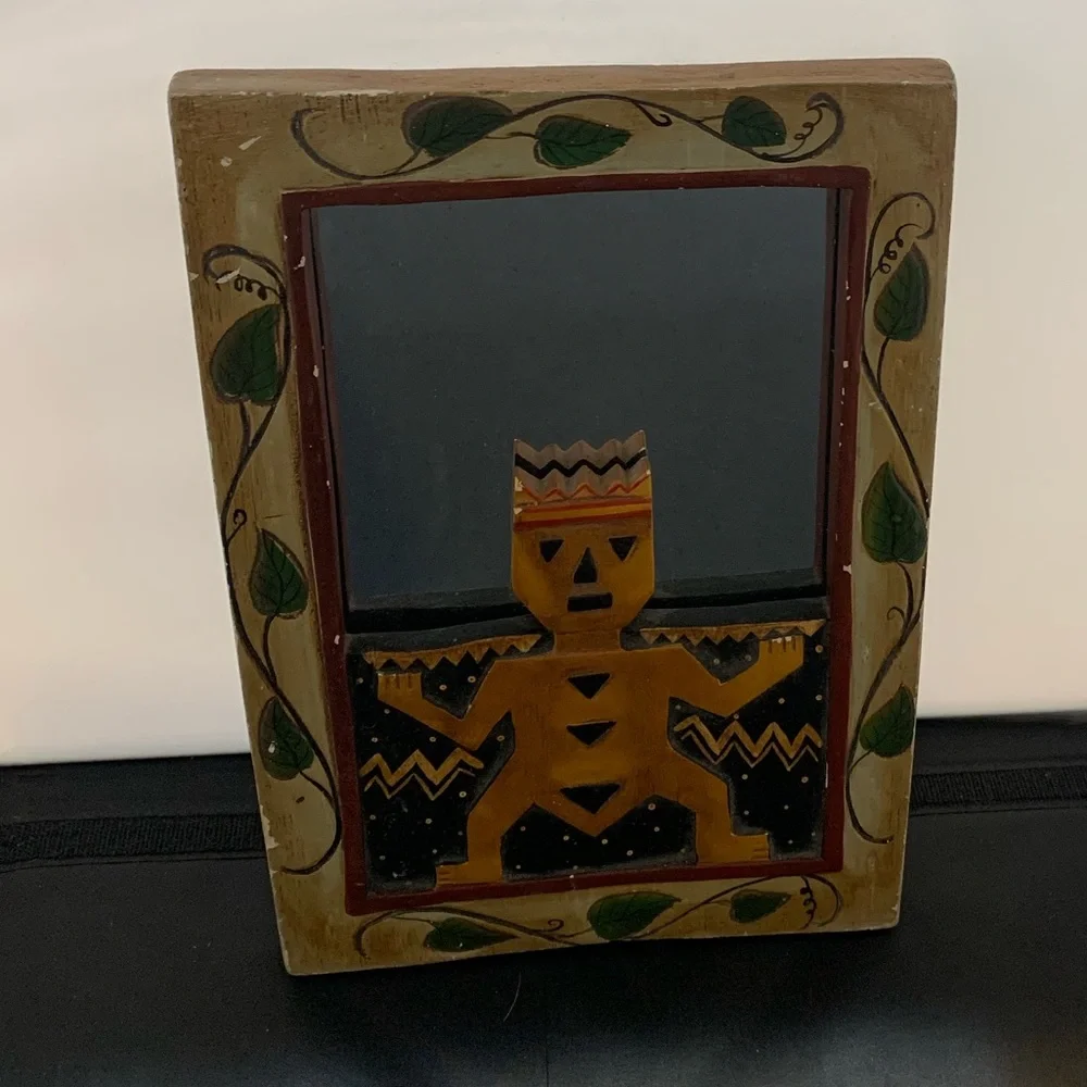 Hand painted wood carved mirror